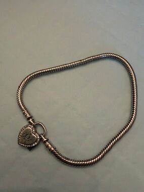 Silver Heart Padlock Pandora Charm Bracelet with Rhinestones